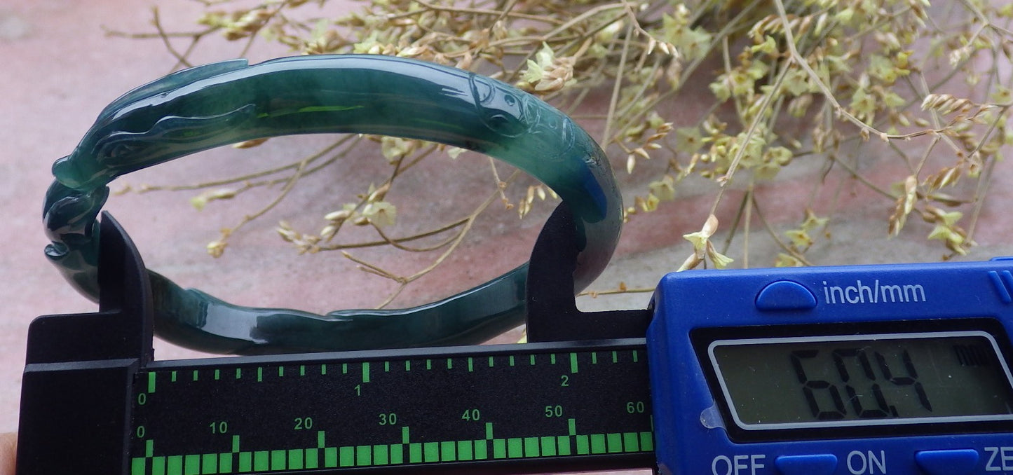 Certified Icy Green Burma 100% Natural A JADE Jadeite  Fox Bangle Bracelet 60 mm 手镯 649949 TN