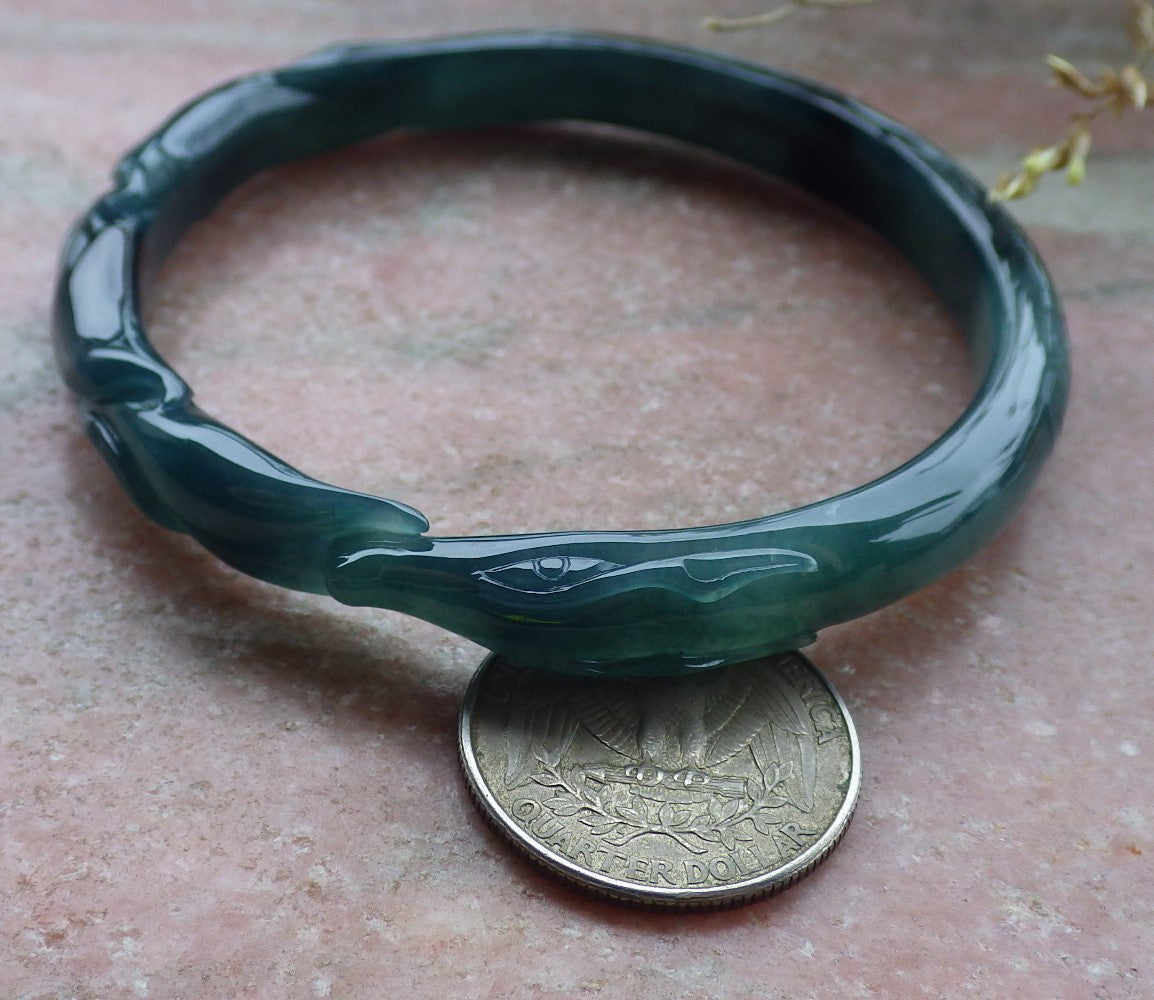 Certified Icy Green Burma 100% Natural A JADE Jadeite  Fox Bangle Bracelet 60 mm 手镯 649949 TN