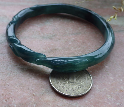 Certified Icy Green Burma 100% Natural A JADE Jadeite  Fox Bangle Bracelet 60 mm 手镯 649949 TN