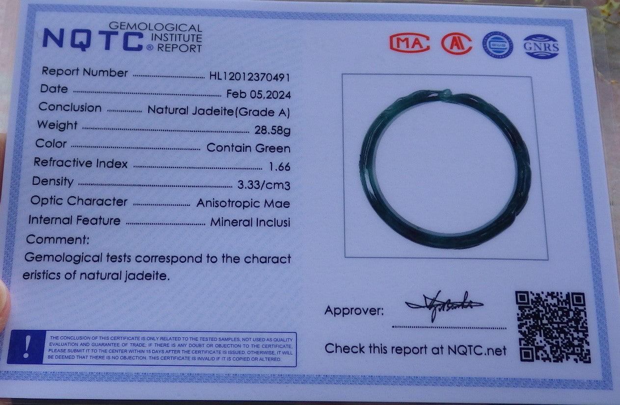 Certified Icy Green Burma 100% Natural A JADE Jadeite  Fox Bangle Bracelet 60 mm 手镯 649949 TN