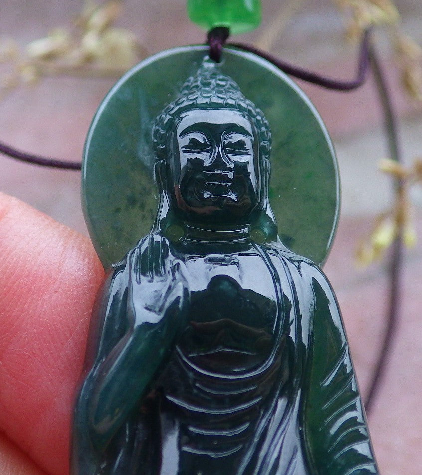 Certified Icy Green Burma 100% Natural A Jade jadeite pendant Sakyamuni Buddha God Necklace 释迦牟尼 649972 TN