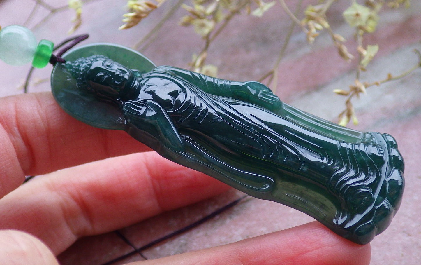 Certified Icy Green Burma 100% Natural A Jade jadeite pendant Sakyamuni Buddha God Necklace 释迦牟尼 649972 TN