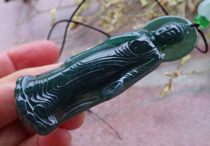 Certified Icy Green Burma 100% Natural A Jade jadeite pendant Sakyamuni Buddha God Necklace 释迦牟尼 649972 TN