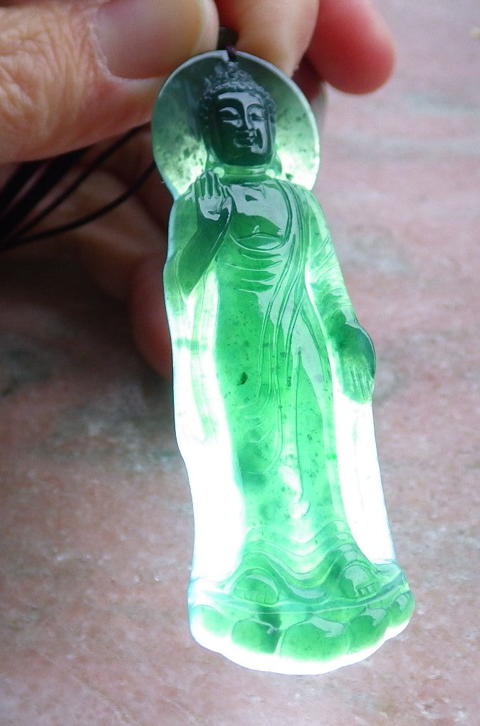 Certified Icy Green Burma 100% Natural A Jade jadeite pendant Sakyamuni Buddha God Necklace 释迦牟尼 649972 TN