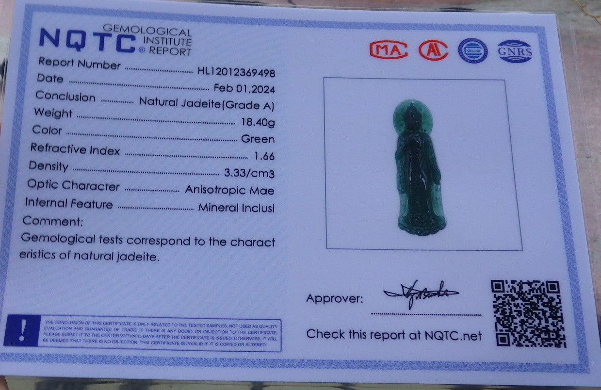 Certified Icy Green Burma 100% Natural A Jade jadeite pendant Sakyamuni Buddha God Necklace 释迦牟尼 649972 TN