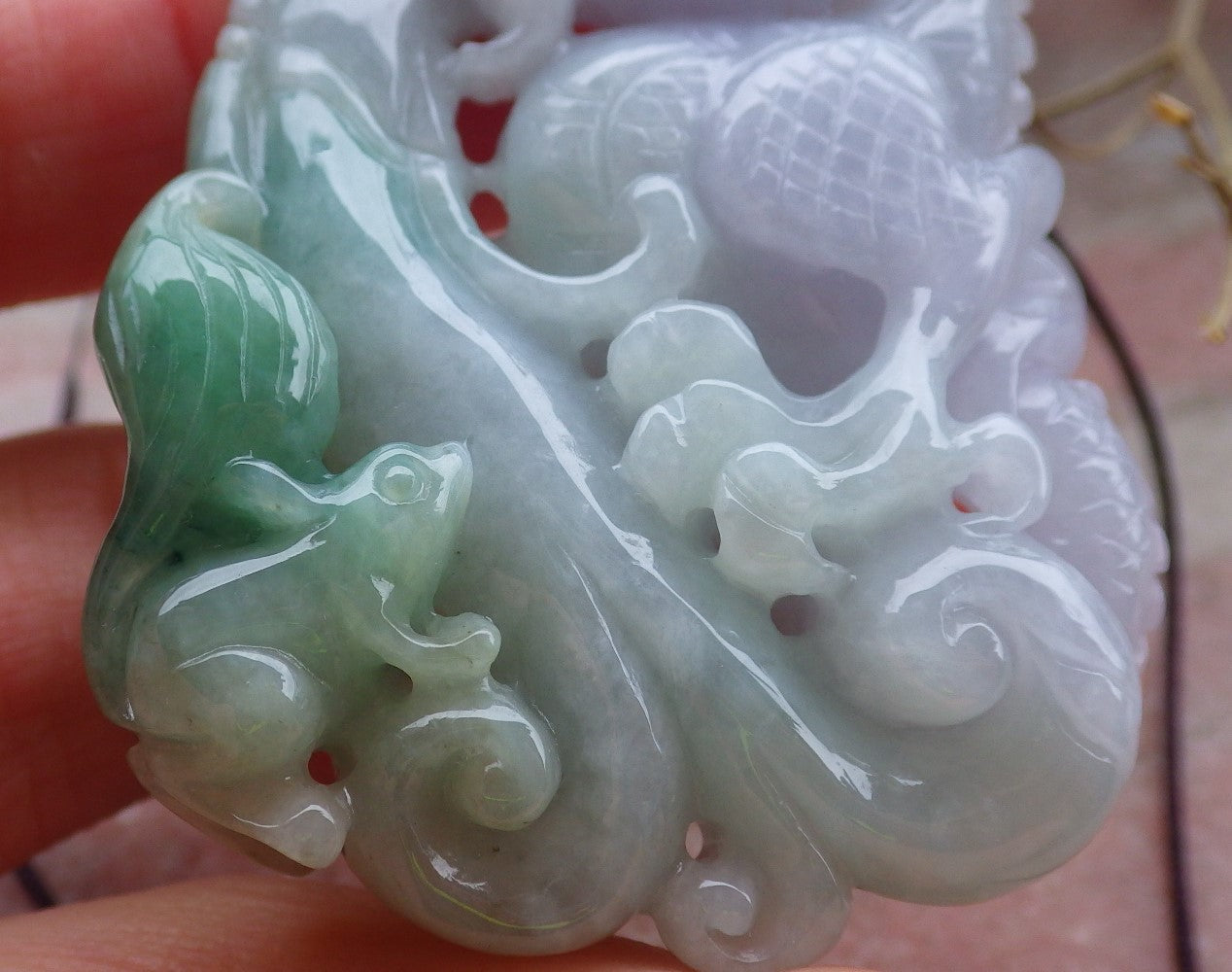 Certified Green Pale Lavender Burma 100% Natural A Jade jadeite Pendant Dragon Mouse Rat Necklace 望子成龙 649991 TN