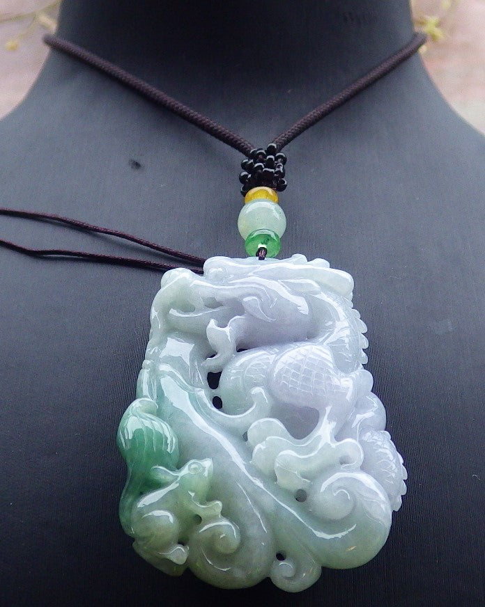 Certified Green Pale Lavender Burma 100% Natural A Jade jadeite Pendant Dragon Mouse Rat Necklace 望子成龙 649991 TN
