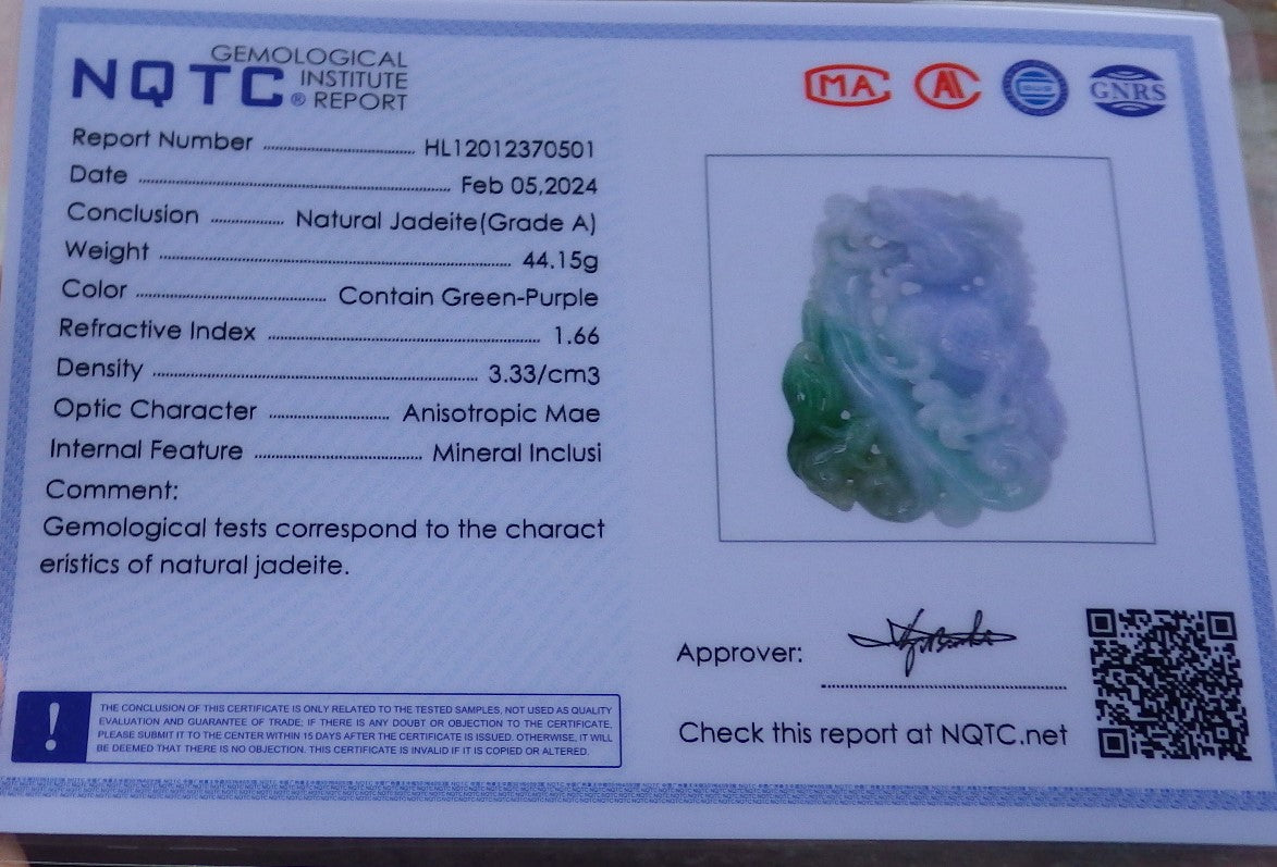 Certified Green Pale Lavender Burma 100% Natural A Jade jadeite Pendant Dragon Mouse Rat Necklace 望子成龙 649991 TN