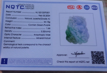 Certified Green Pale Lavender Burma 100% Natural A Jade jadeite Pendant Dragon Mouse Rat Necklace 望子成龙 649991 TN