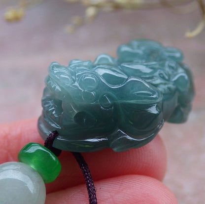 Certified Icy Green Burma 100% Natural A Jade jadeitePendant Dragon Pi Xiu Coin Ruyi Necklace 风水貔貅 650035 TN