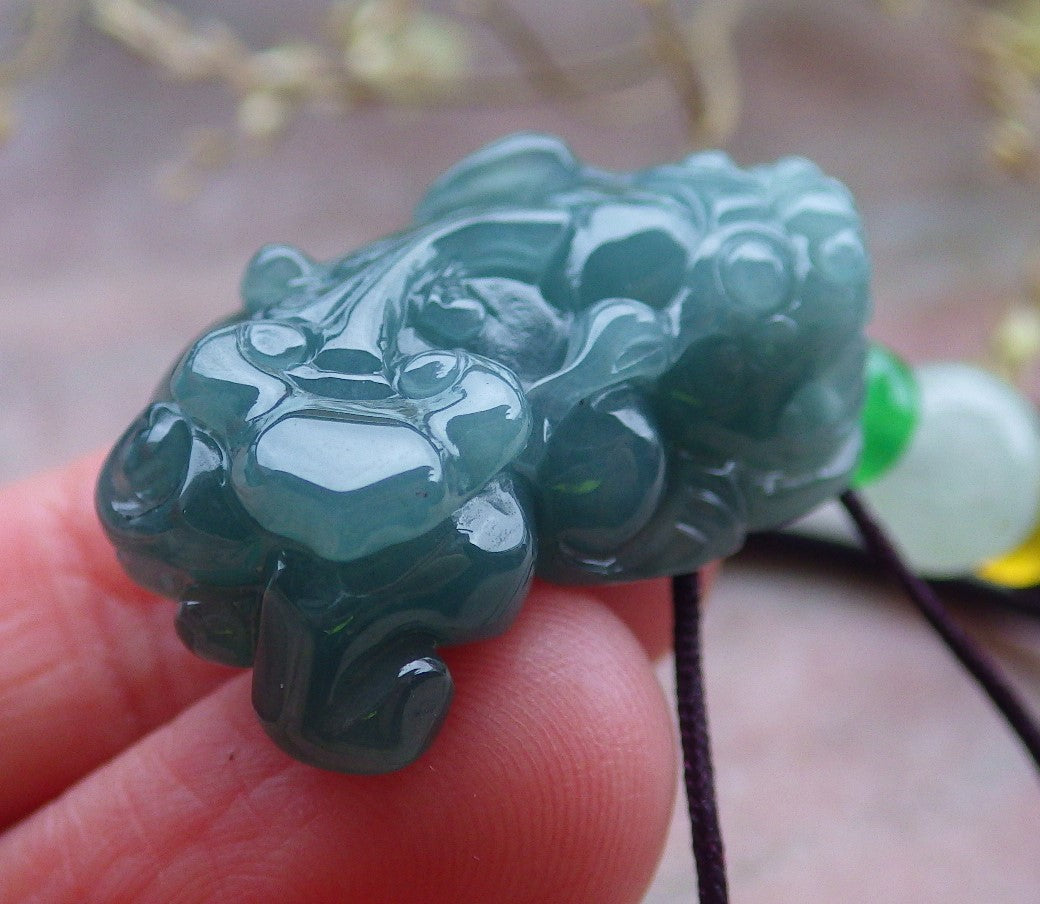 Certified Icy Green Burma 100% Natural A Jade jadeitePendant Dragon Pi Xiu Coin Ruyi Necklace 风水貔貅 650035 TN