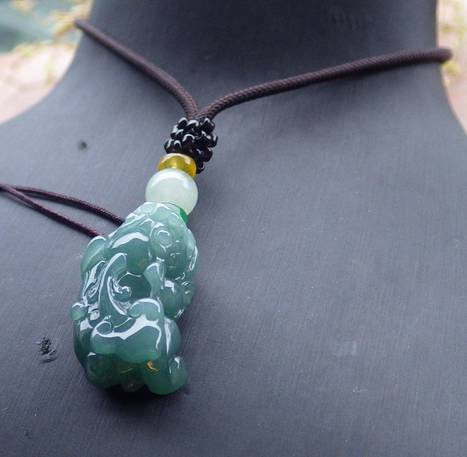 Certified Icy Green Burma 100% Natural A Jade jadeitePendant Dragon Pi Xiu Coin Ruyi Necklace 风水貔貅 650035 TN