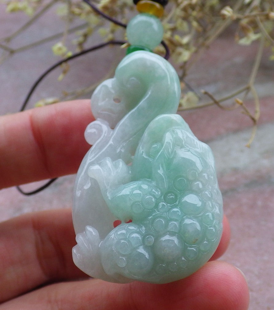 Certified Green Burma 100% Natural A Jade jadeite Pendant  Frog Toad Money Coin Necklace 招财蟾 650043 TN