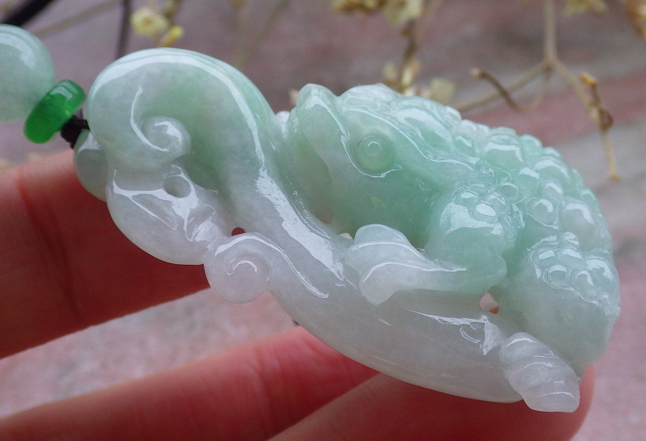 Certified Green Burma 100% Natural A Jade jadeite Pendant  Frog Toad Money Coin Necklace 招财蟾 650043 TN