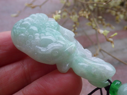 Certified Green Burma 100% Natural A Jade jadeite Pendant  Frog Toad Money Coin Necklace 招财蟾 650043 TN