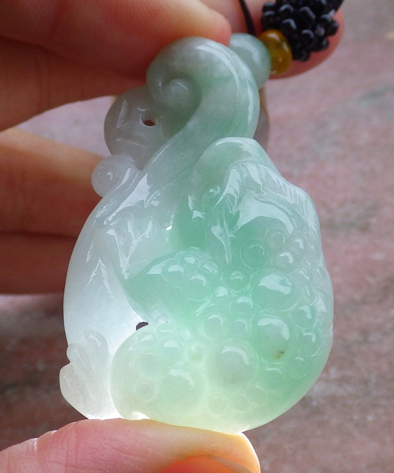 Certified Green Burma 100% Natural A Jade jadeite Pendant  Frog Toad Money Coin Necklace 招财蟾 650043 TN