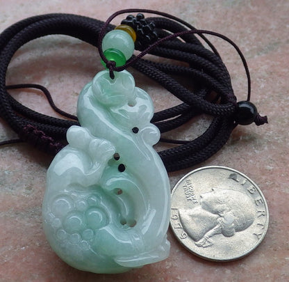 Certified Green Burma 100% Natural A Jade jadeite Pendant  Frog Toad Money Coin Necklace 招财蟾 650043 TN