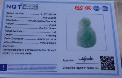 Certified Green Burma 100% Natural A Jade jadeite Pendant  Frog Toad Money Coin Necklace 招财蟾 650043 TN
