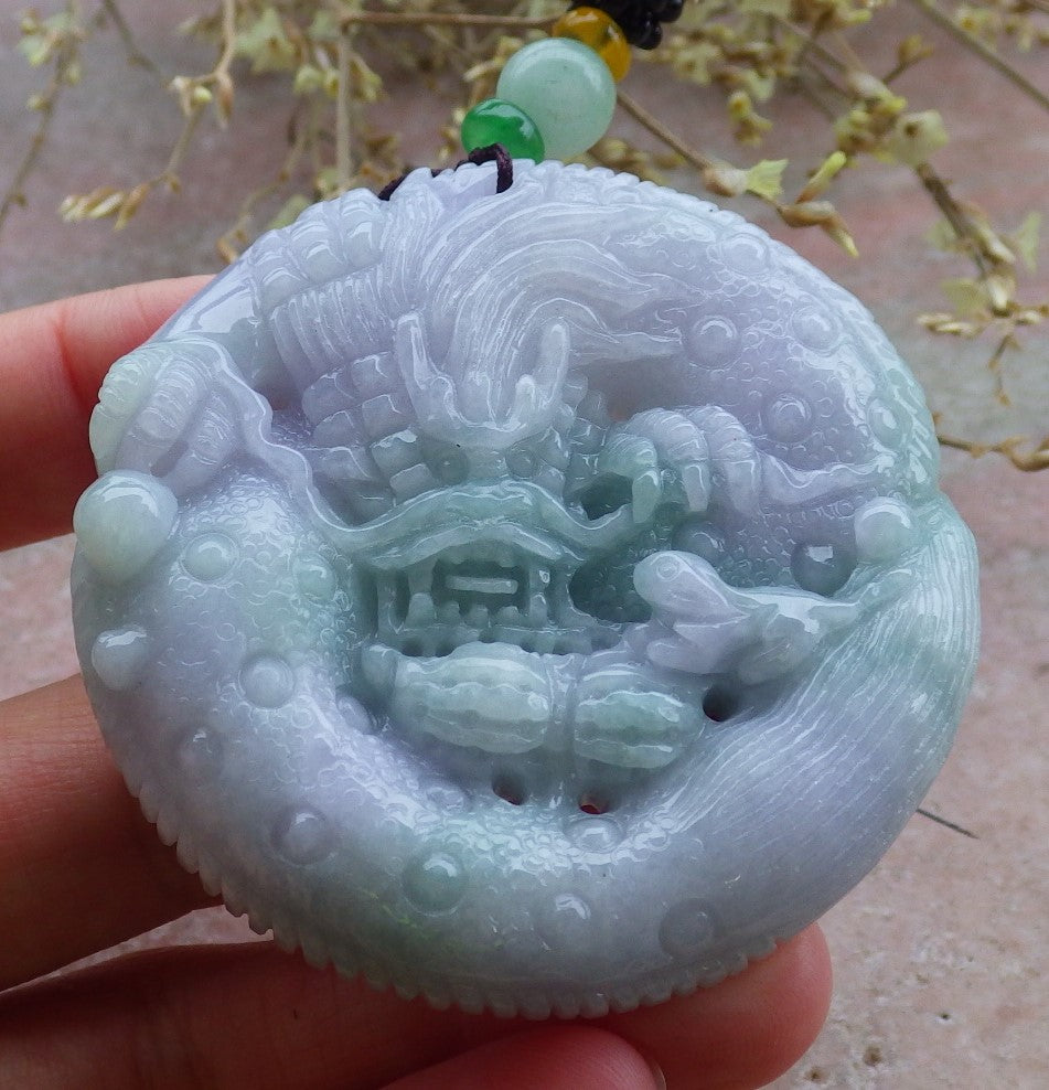 Certified Lavender Green Burma 100% Natural A Jade jadeite Pendant Dragon Mouse Rat Peanut Ruyi Necklace 望子成龙 650100 TN