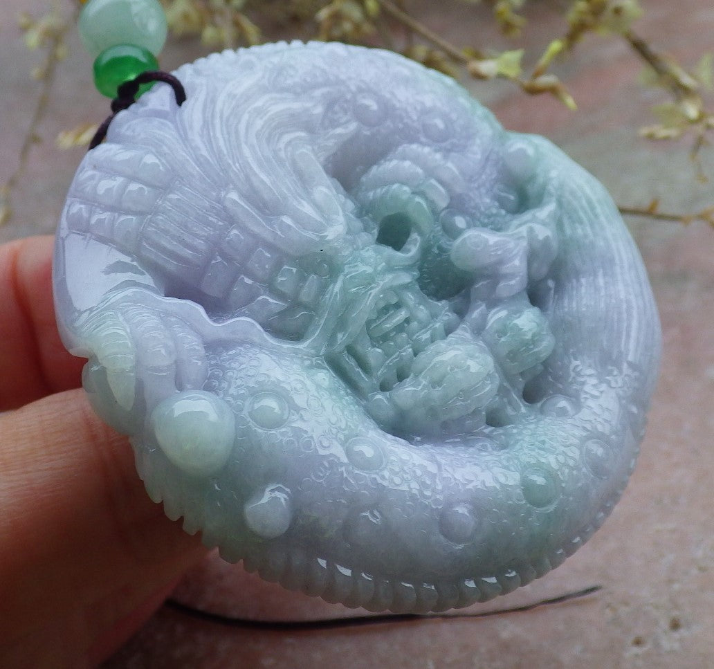 Certified Lavender Green Burma 100% Natural A Jade jadeite Pendant Dragon Mouse Rat Peanut Ruyi Necklace 望子成龙 650100 TN