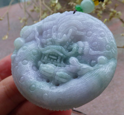 Certified Lavender Green Burma 100% Natural A Jade jadeite Pendant Dragon Mouse Rat Peanut Ruyi Necklace 望子成龙 650100 TN