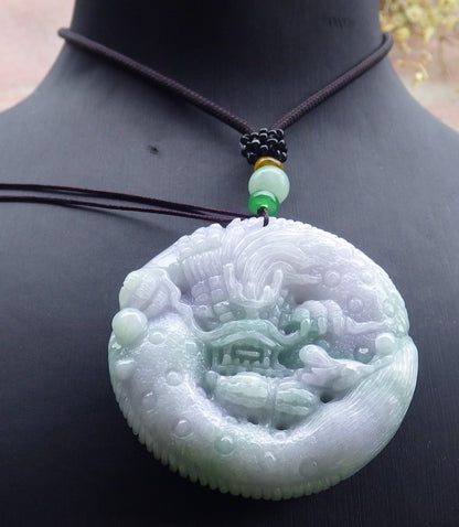 Certified Lavender Green Burma 100% Natural A Jade jadeite Pendant Dragon Mouse Rat Peanut Ruyi Necklace 望子成龙 650100 TN
