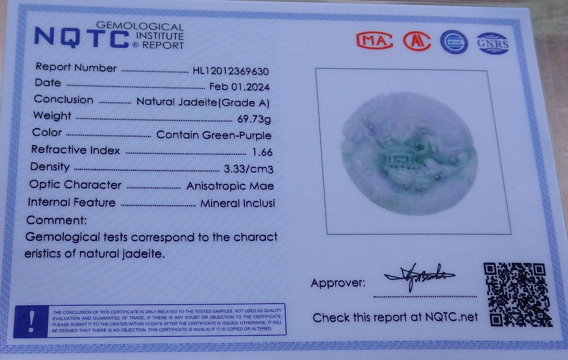 Certified Lavender Green Burma 100% Natural A Jade jadeite Pendant Dragon Mouse Rat Peanut Ruyi Necklace 望子成龙 650100 TN