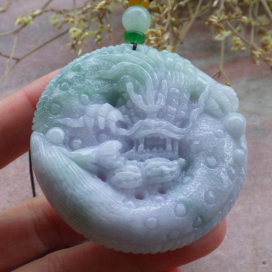 Certified Lavender Green Burma 100% Natural A Jade jadeite Pendant Dragon Mouse Rat Peanut Ruyi Necklace 望子成龙 650108 TN