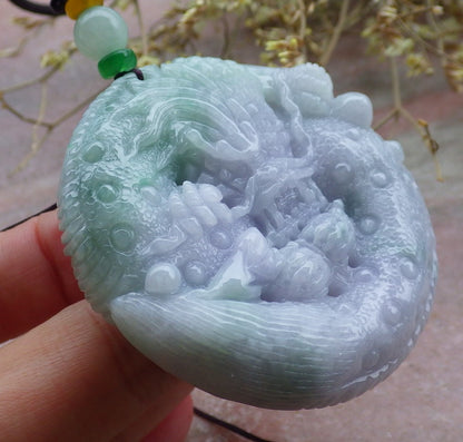 Certified Lavender Green Burma 100% Natural A Jade jadeite Pendant Dragon Mouse Rat Peanut Ruyi Necklace 望子成龙 650108 TN