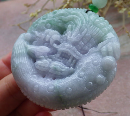 Certified Lavender Green Burma 100% Natural A Jade jadeite Pendant Dragon Mouse Rat Peanut Ruyi Necklace 望子成龙 650108 TN