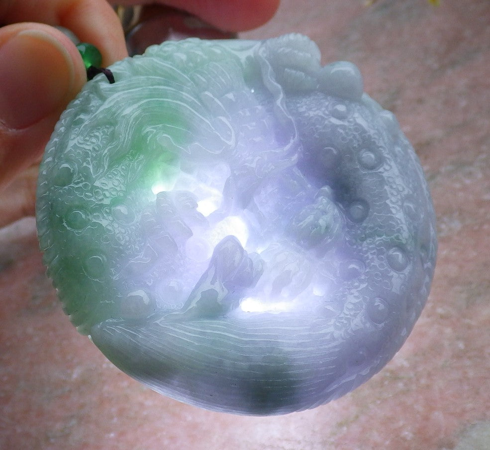Certified Lavender Green Burma 100% Natural A Jade jadeite Pendant Dragon Mouse Rat Peanut Ruyi Necklace 望子成龙 650108 TN