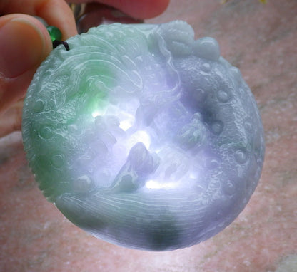 Certified Lavender Green Burma 100% Natural A Jade jadeite Pendant Dragon Mouse Rat Peanut Ruyi Necklace 望子成龙 650108 TN