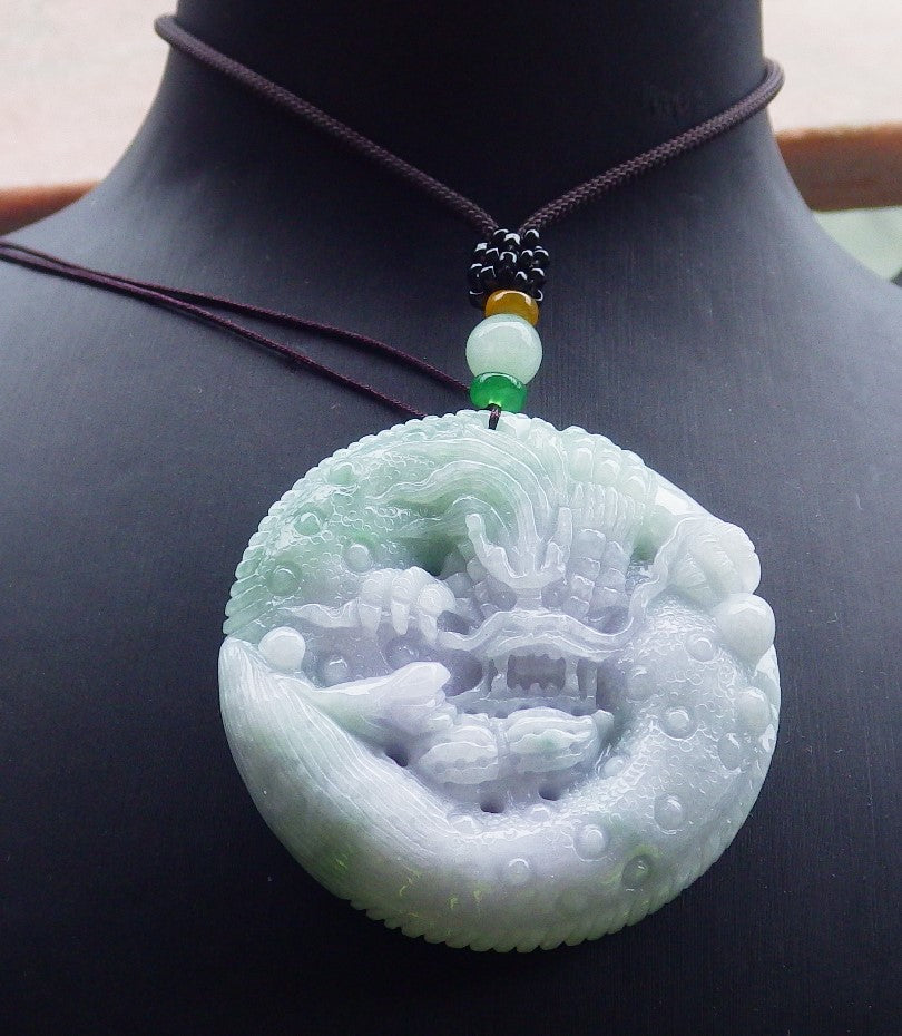 Certified Lavender Green Burma 100% Natural A Jade jadeite Pendant Dragon Mouse Rat Peanut Ruyi Necklace 望子成龙 650108 TN