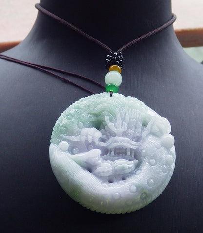 Certified Lavender Green Burma 100% Natural A Jade jadeite Pendant Dragon Mouse Rat Peanut Ruyi Necklace 望子成龙 650108 TN