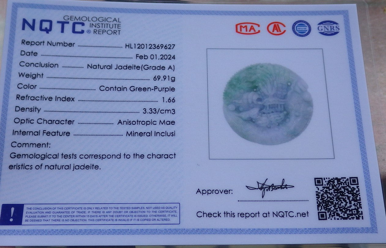 Certified Lavender Green Burma 100% Natural A Jade jadeite Pendant Dragon Mouse Rat Peanut Ruyi Necklace 望子成龙 650108 TN