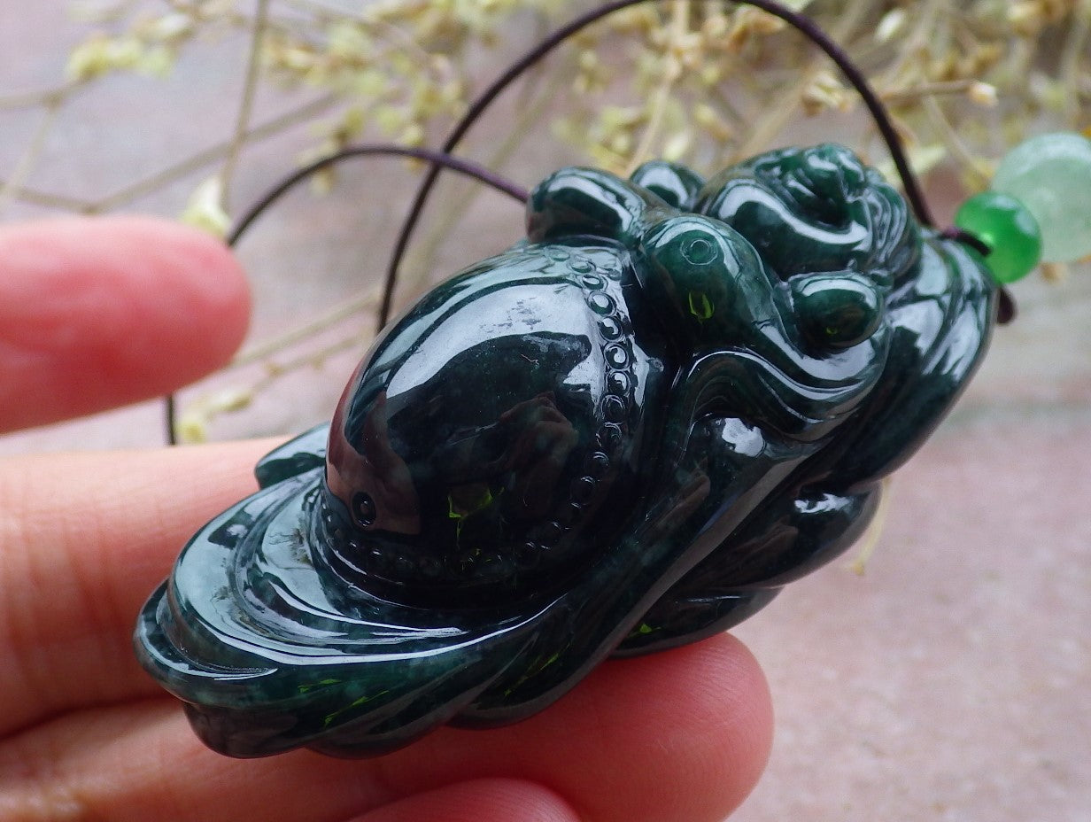Certified Green Burma 100% Natural A Jade jadeite pendant Happy Buddha God Necklace 开心佛 650116 TN