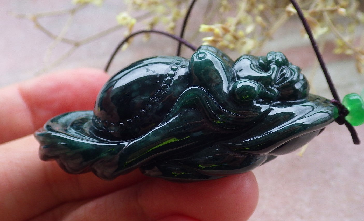 Certified Green Burma 100% Natural A Jade jadeite pendant Happy Buddha God Necklace 开心佛 650116 TN