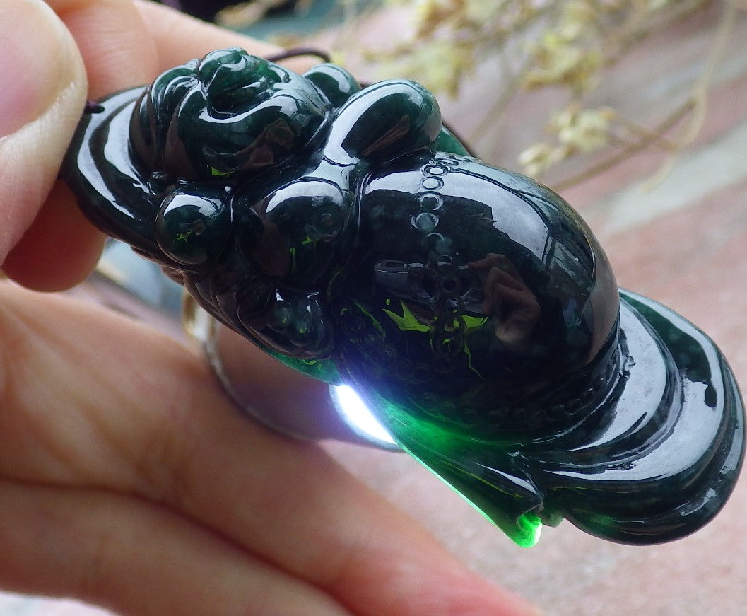 Certified Green Burma 100% Natural A Jade jadeite pendant Happy Buddha God Necklace 开心佛 650116 TN