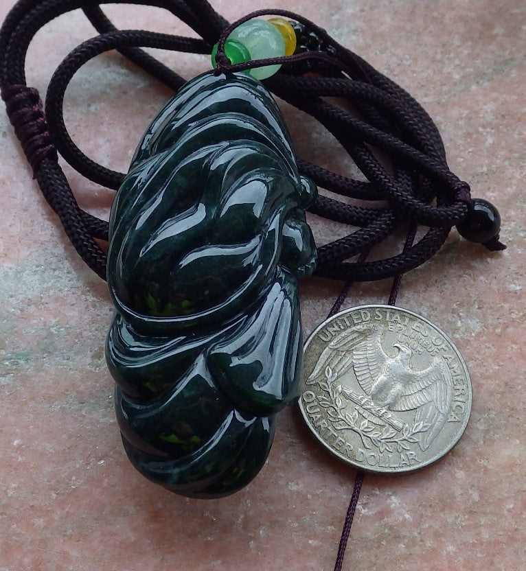 Certified Green Burma 100% Natural A Jade jadeite pendant Happy Buddha God Necklace 开心佛 650116 TN
