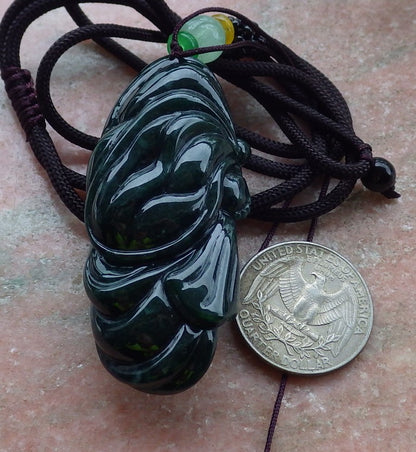 Certified Green Burma 100% Natural A Jade jadeite pendant Happy Buddha God Necklace 开心佛 650116 TN