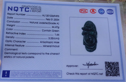 Certified Green Burma 100% Natural A Jade jadeite pendant Happy Buddha God Necklace 开心佛 650116 TN