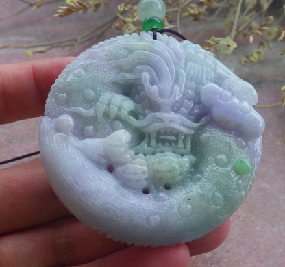 Certified Lavender Green Burma 100% Natural A Jade jadeite Pendant Dragon Mouse Rat Peanut Ruyi Necklace 望子成龙 650126