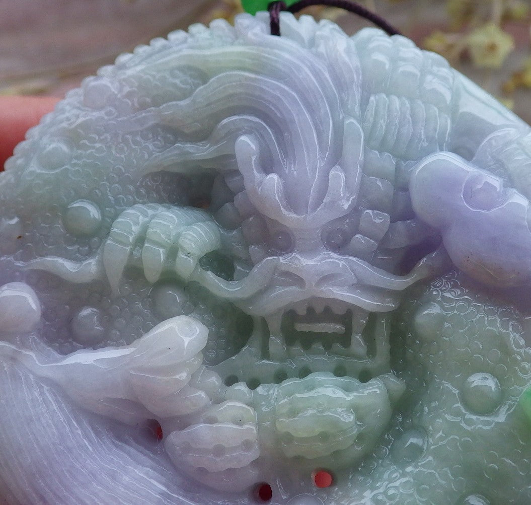 Certified Lavender Green Burma 100% Natural A Jade jadeite Pendant Dragon Mouse Rat Peanut Ruyi Necklace 望子成龙 650126