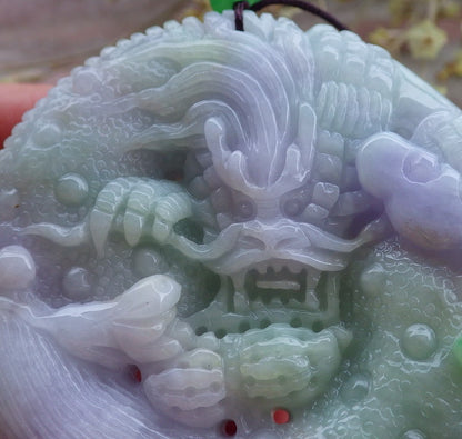 Certified Lavender Green Burma 100% Natural A Jade jadeite Pendant Dragon Mouse Rat Peanut Ruyi Necklace 望子成龙 650126