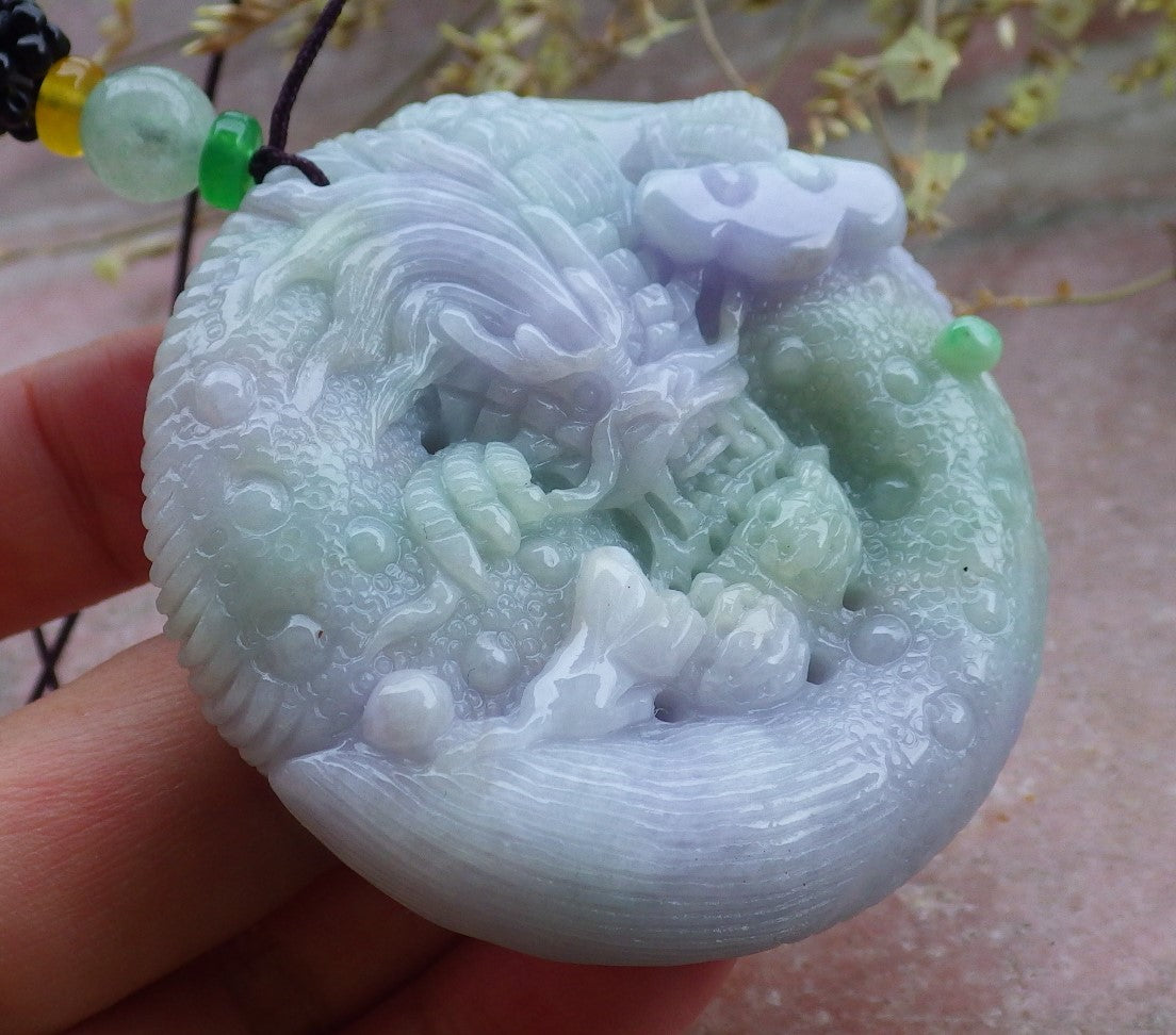 Certified Lavender Green Burma 100% Natural A Jade jadeite Pendant Dragon Mouse Rat Peanut Ruyi Necklace 望子成龙 650126