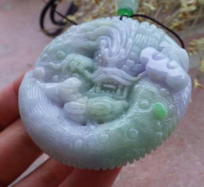 Certified Lavender Green Burma 100% Natural A Jade jadeite Pendant Dragon Mouse Rat Peanut Ruyi Necklace 望子成龙 650126