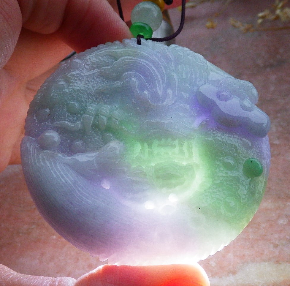 Certified Lavender Green Burma 100% Natural A Jade jadeite Pendant Dragon Mouse Rat Peanut Ruyi Necklace 望子成龙 650126
