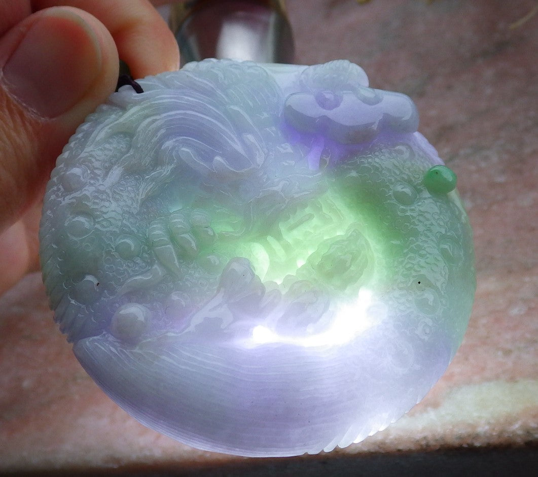 Certified Lavender Green Burma 100% Natural A Jade jadeite Pendant Dragon Mouse Rat Peanut Ruyi Necklace 望子成龙 650126