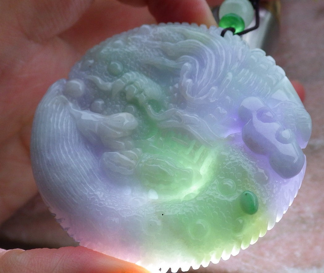 Certified Lavender Green Burma 100% Natural A Jade jadeite Pendant Dragon Mouse Rat Peanut Ruyi Necklace 望子成龙 650126