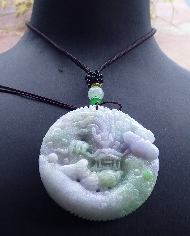 Certified Lavender Green Burma 100% Natural A Jade jadeite Pendant Dragon Mouse Rat Peanut Ruyi Necklace 望子成龙 650126